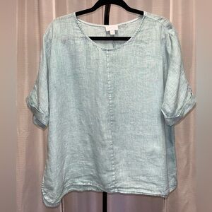J.Jill Pure Jill Relaxed Linen Popover top in blue | size Small